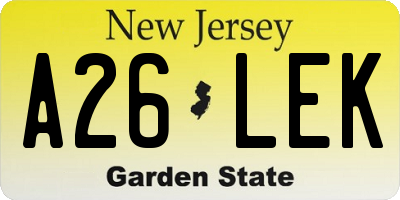 NJ license plate A26LEK