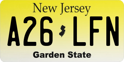 NJ license plate A26LFN