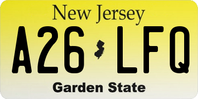 NJ license plate A26LFQ