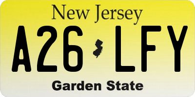 NJ license plate A26LFY