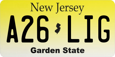 NJ license plate A26LIG
