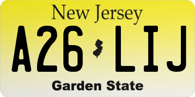 NJ license plate A26LIJ