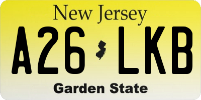 NJ license plate A26LKB