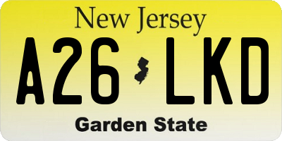 NJ license plate A26LKD