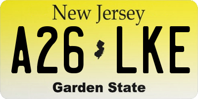 NJ license plate A26LKE