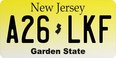 NJ license plate A26LKF