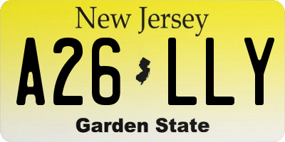 NJ license plate A26LLY