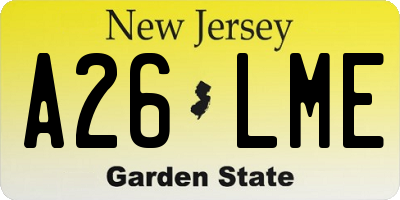 NJ license plate A26LME