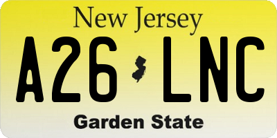 NJ license plate A26LNC