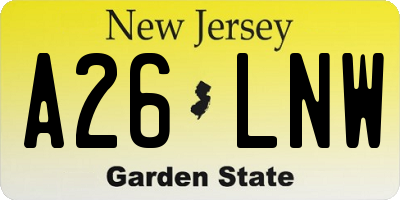 NJ license plate A26LNW