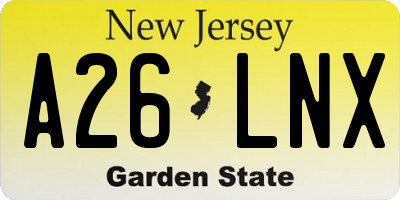 NJ license plate A26LNX