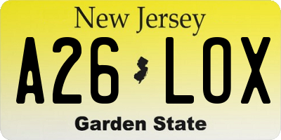 NJ license plate A26LOX