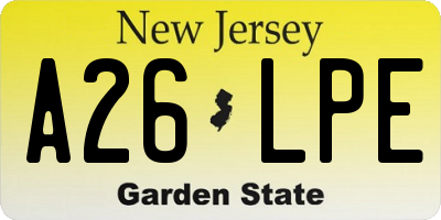 NJ license plate A26LPE