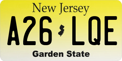 NJ license plate A26LQE