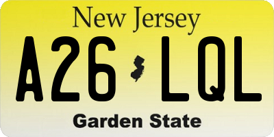 NJ license plate A26LQL