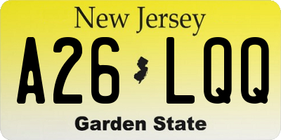 NJ license plate A26LQQ