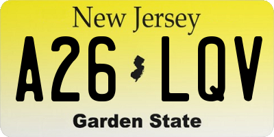 NJ license plate A26LQV