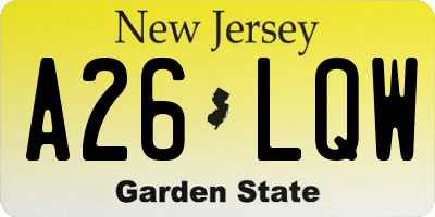 NJ license plate A26LQW