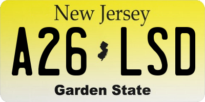 NJ license plate A26LSD