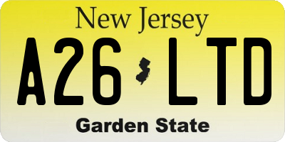 NJ license plate A26LTD