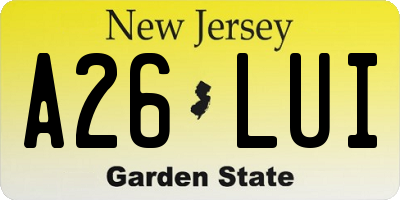 NJ license plate A26LUI