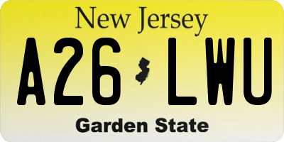 NJ license plate A26LWU