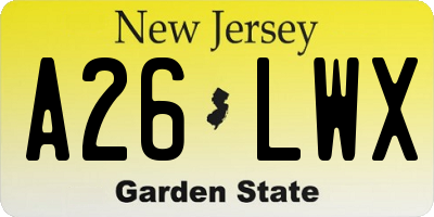 NJ license plate A26LWX