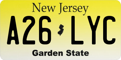 NJ license plate A26LYC