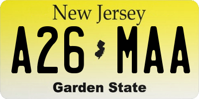 NJ license plate A26MAA
