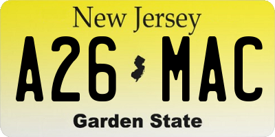 NJ license plate A26MAC