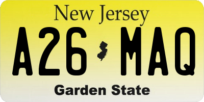 NJ license plate A26MAQ