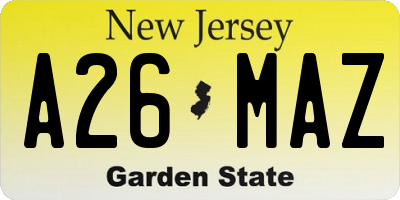 NJ license plate A26MAZ