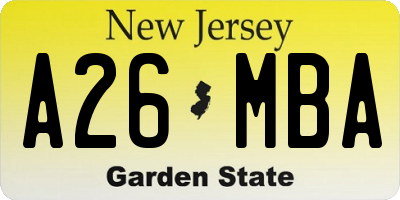 NJ license plate A26MBA