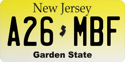 NJ license plate A26MBF