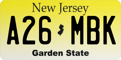 NJ license plate A26MBK