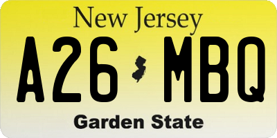 NJ license plate A26MBQ