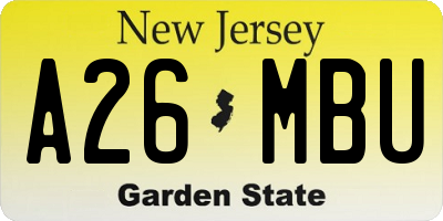 NJ license plate A26MBU
