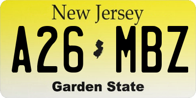 NJ license plate A26MBZ
