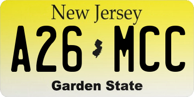 NJ license plate A26MCC