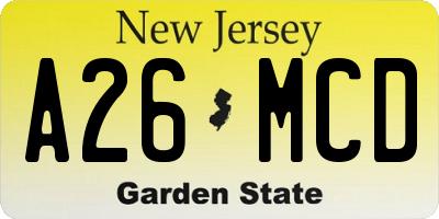 NJ license plate A26MCD