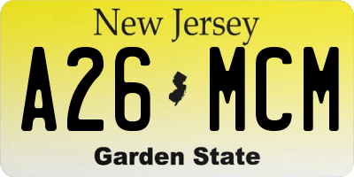 NJ license plate A26MCM