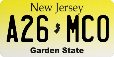 NJ license plate A26MCO