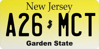 NJ license plate A26MCT