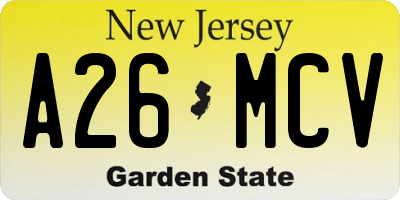 NJ license plate A26MCV
