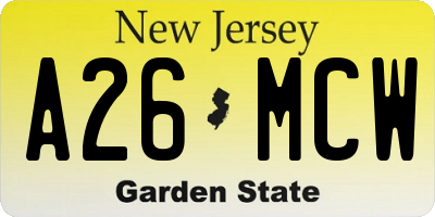 NJ license plate A26MCW
