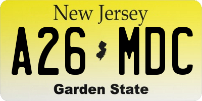 NJ license plate A26MDC