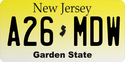 NJ license plate A26MDW