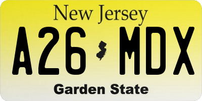 NJ license plate A26MDX