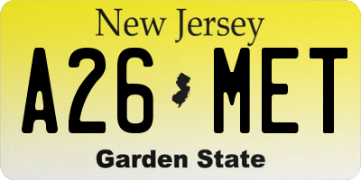 NJ license plate A26MET