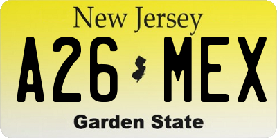 NJ license plate A26MEX